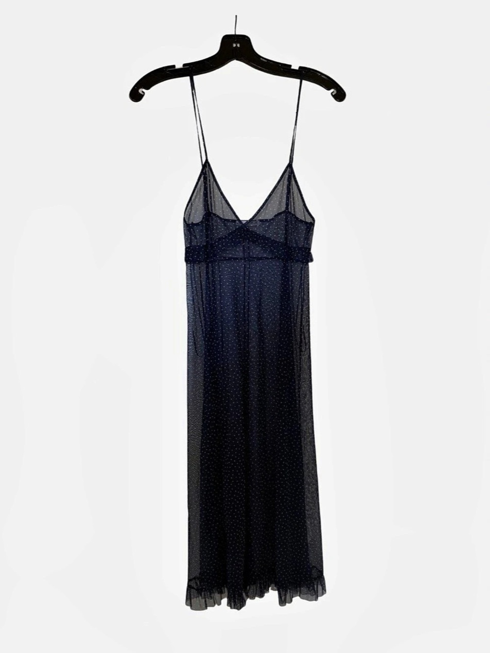 Zara Navy Sheer Polka Dot Maxi Dress